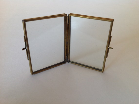 Vintage Small Brass Frame Two Sided Glass Brass Frame - Vintage Small Brass Frame, Two Sided Glass Brass Frame, Wedding Table Place  Card Holders