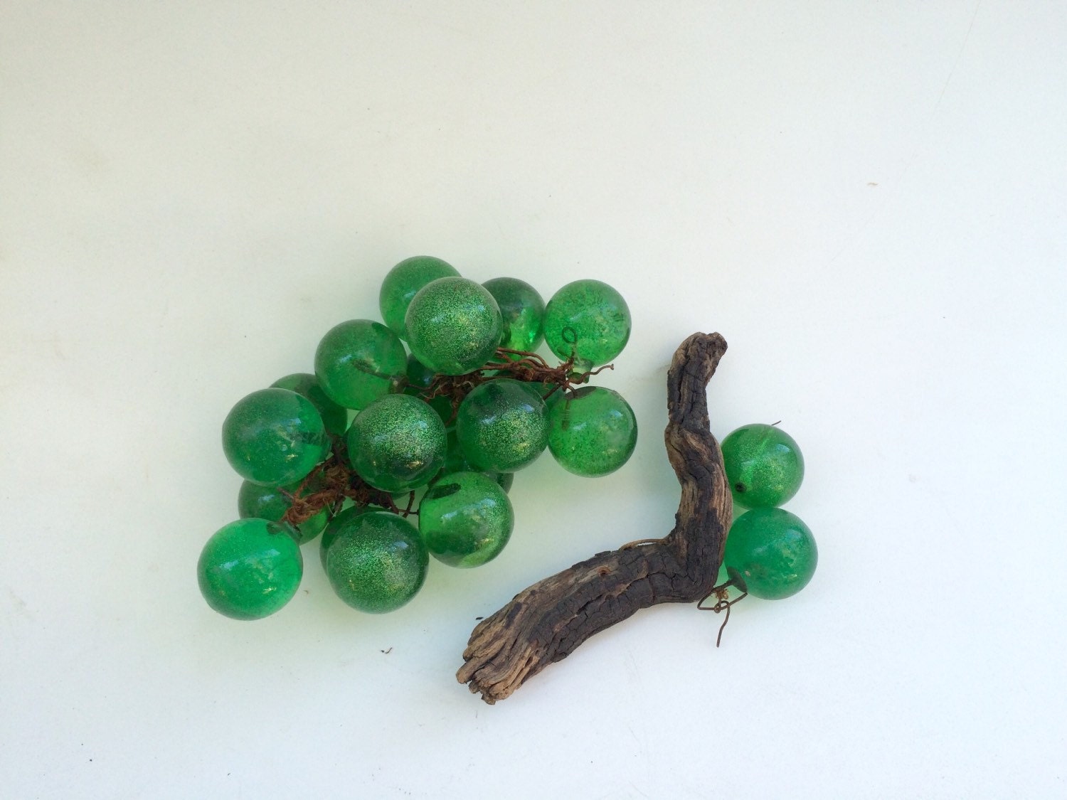Mid Century Modern Green Resin Grapes with Glitter Remnant