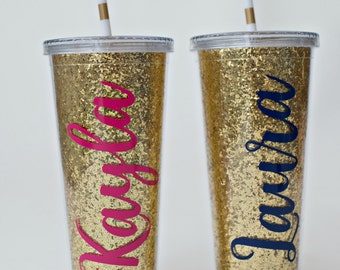 Monogrammed Tumbler - Custom Cup - Personalized Tumbler - Tumbler Cup with Straw - Tumbler Cups - Monogram Glitter Cup - Straw Tumbler