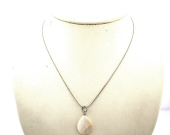 Mother of pearl shell necklace, beige brown mother of pearl shell drop, stainless steel finishing and chain, natural, shell, sea, bridal