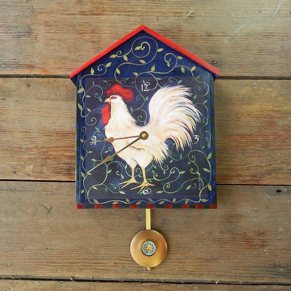 Items similar to Rooster Wall clock with pendulum on Etsy