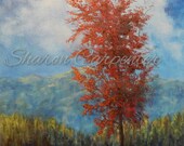 Original Canvas Oil Painting - Impressionistic Scenic Red Spring Time Tree Meadow Original Canvas Oil Painting - Impressionistic Scenic Red Spring Time Tree Meadow