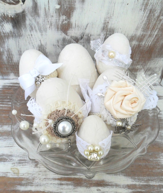 shabby chic Easter egg set of 6 shabby Easter eggs decorated