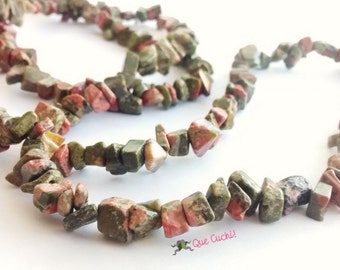 Necklace Unakite Chips 80 cm around the neck