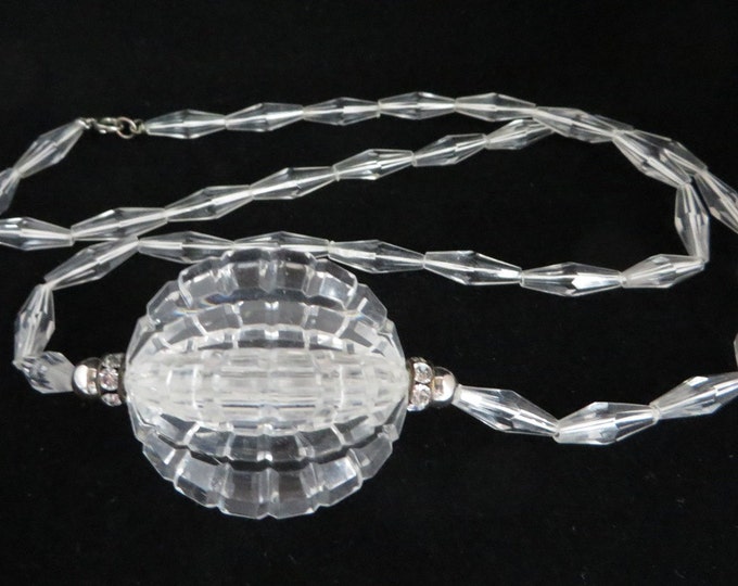 Vintage Clear Beaded Necklace, Disco Ball Beaded Plastic Necklace
