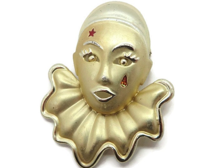 Vintage Clown Brooch - Clown Bust Pin, Gold Tone Circus Brooch, Gift Idea, Gift Boxed