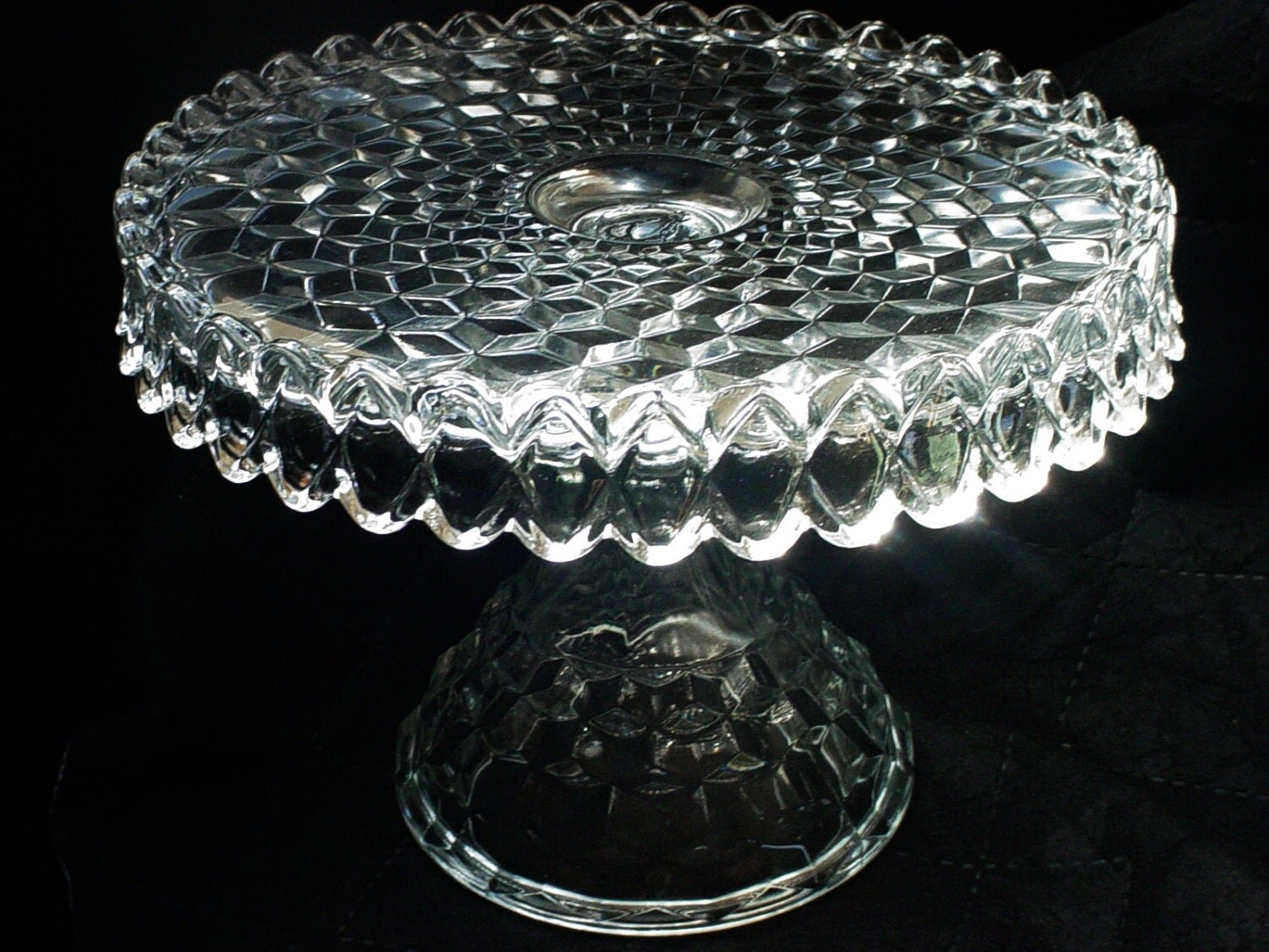 Vintage Fostoria Round Cake Stand American Cubist Pattern