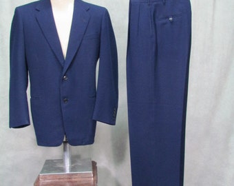 1950s Suit Vintage Swing Pants Navy Blue Wool Suspender Waist Size 38R