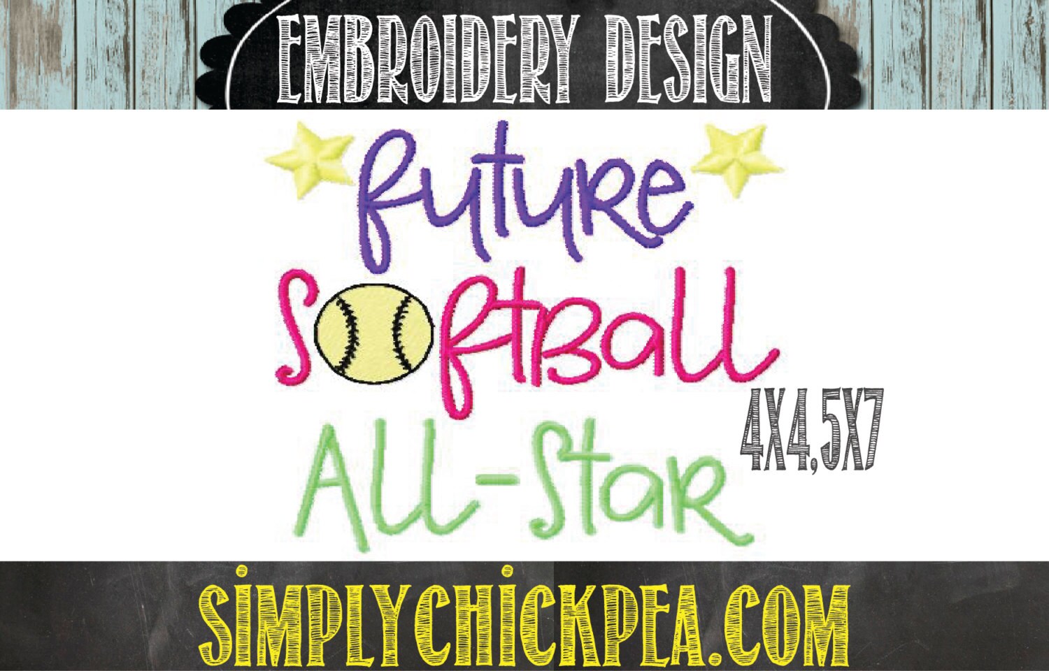 Embroidery Design Future Softball AllStar by ChickpeaEmbroidery