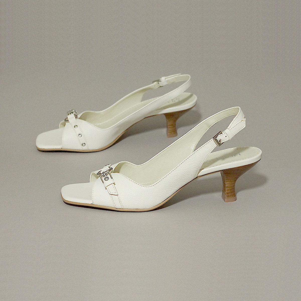 white leather slingbacks kitten heel pumps slides womens shoes