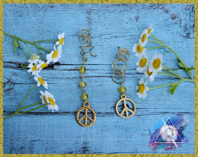 Ear cuffs "Sunny hippie" / hippie style, boho style, peace, symbol of peace, hippie jewelry, earcuffs, ear cuff hippie, quasarshop