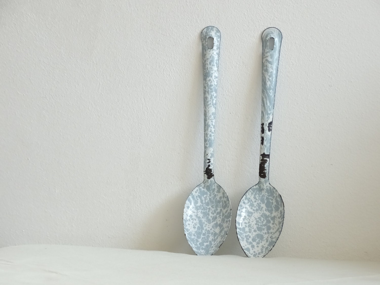 RESERVED Two Vintage Enamel Serving Spoons