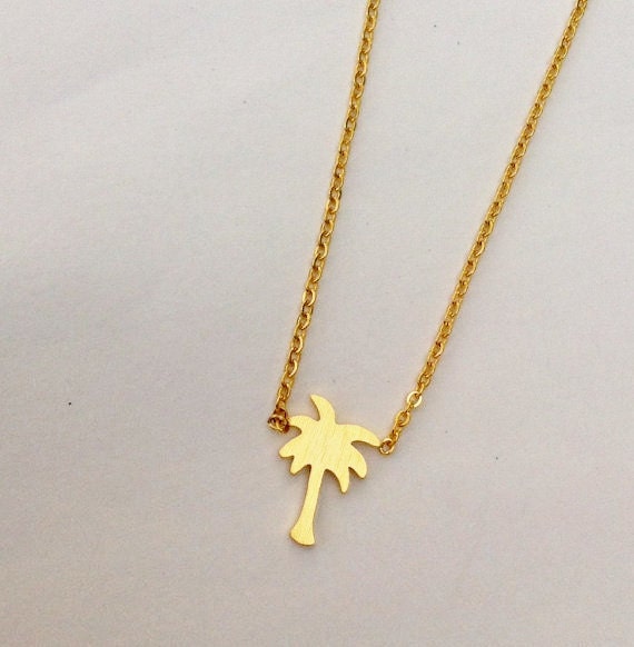 Dainty Palm Tree Charm Necklace by shopvintageheart on Etsy