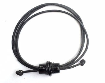 Bracelet cylindrique Uomo, cadeau homme, cuir, verre murano