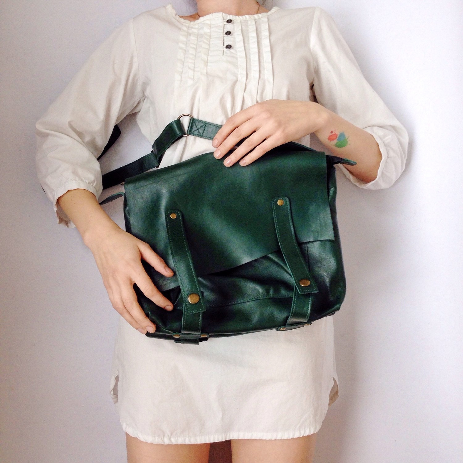 Leather Messenger Bag Emerald Green Bag Cross Body Bags