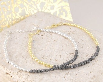 Rough Diamond Bracelet, Black Diamond Bracelet, Silver Bracelet, Gold Bracelet, Fine Diamond, Bead Bracelet, Diamond Jewelry, Fine Jewelry
