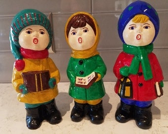 Vintage Christmas Carolers Figurine, Little boy and girl Christmas decor, choir boys