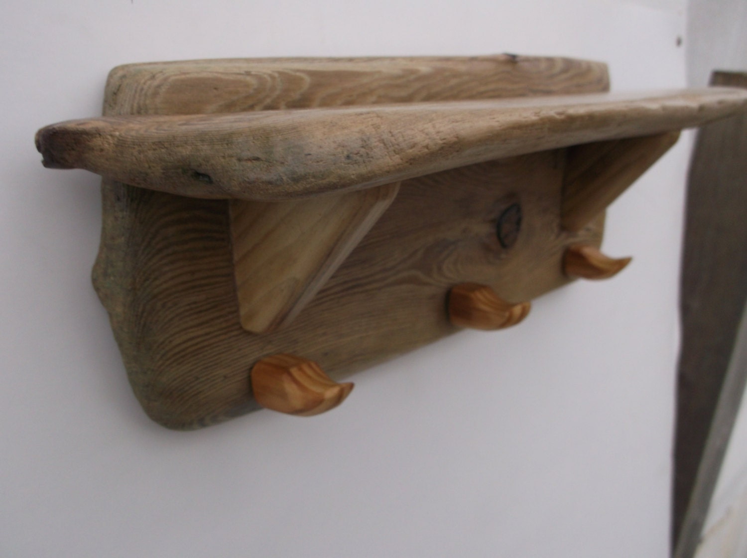 Driftwood Coat Rack and Shelf Pet leash hooks by Driftinn on Etsy
