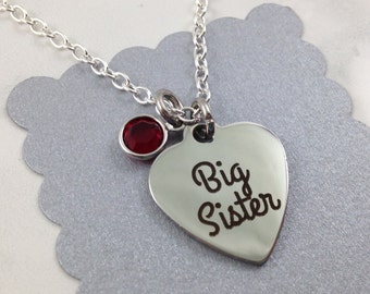 Big Sister Necklace, Sister Necklace, Sister Jewelry, Custom Necklace, Birthstone Necklace, Sister Gift