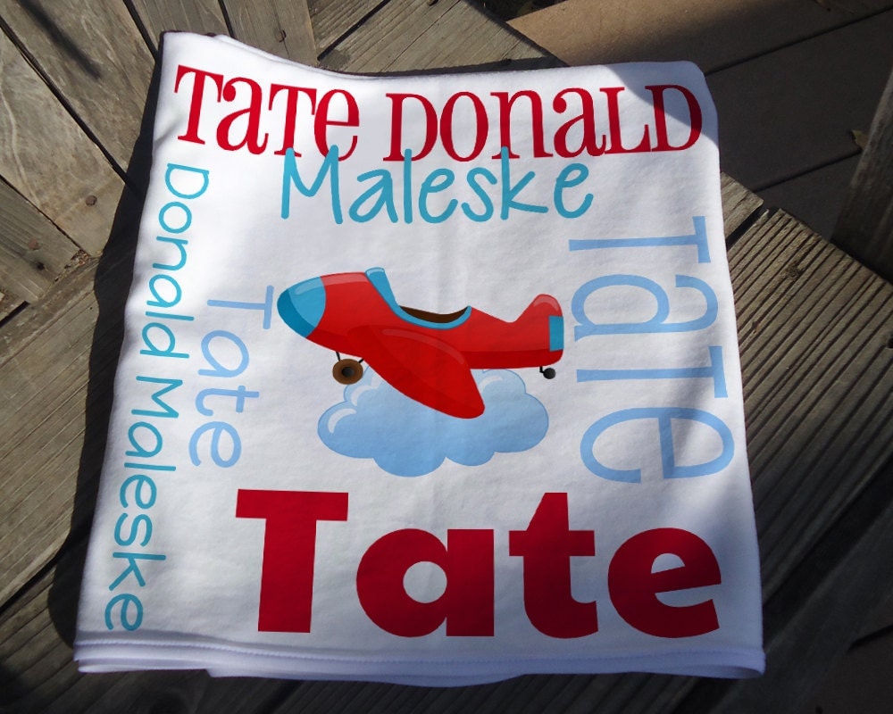 Personalized Plane Baby Blanket Airplane Receiving Blanket