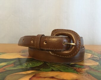 Brown Leather Skinny Belt Vintage