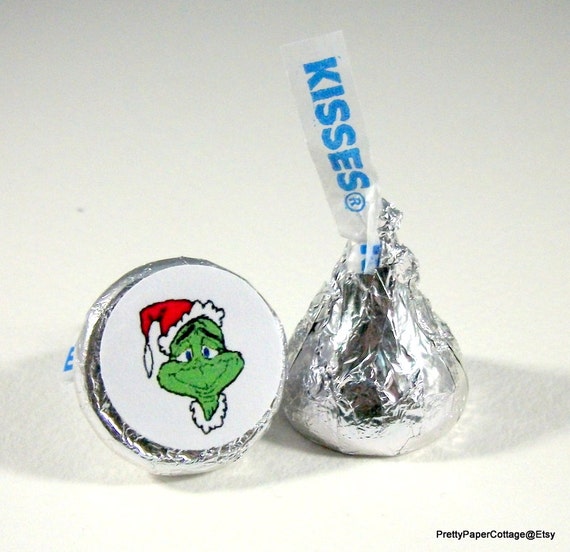 Grinch Hershey Kiss Stickers Christmas by PrettyPaperCottage