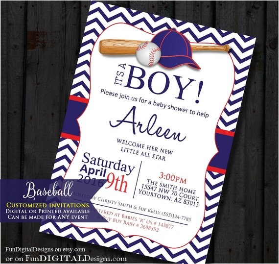 Baseball Baby Shower Invitation. Chevron Sports Baby Shower
