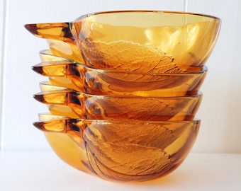 Vintage Yellow Glass Apple Dessert Dishes - Set of 4