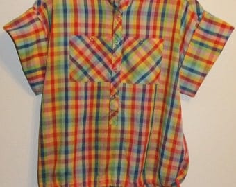 Vintage Ladies Checked Pullover Drawstring, Snap Front Shirt by h.i.s