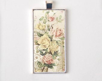 Eiffel Tower Pendant Necklace for Girls - Floral Shabby Rose Epherma Jewelry