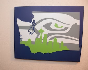 Washington State sign - Seattle Seahawks sign - unique Seattle wall art - Seattle Skyline - Seattle Seahawks - Wall art - custom home decor