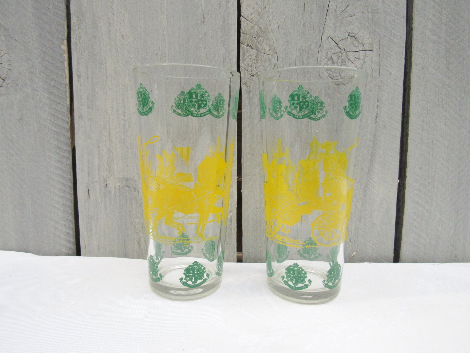 Horse and Carriage barware yellow and green tom collins