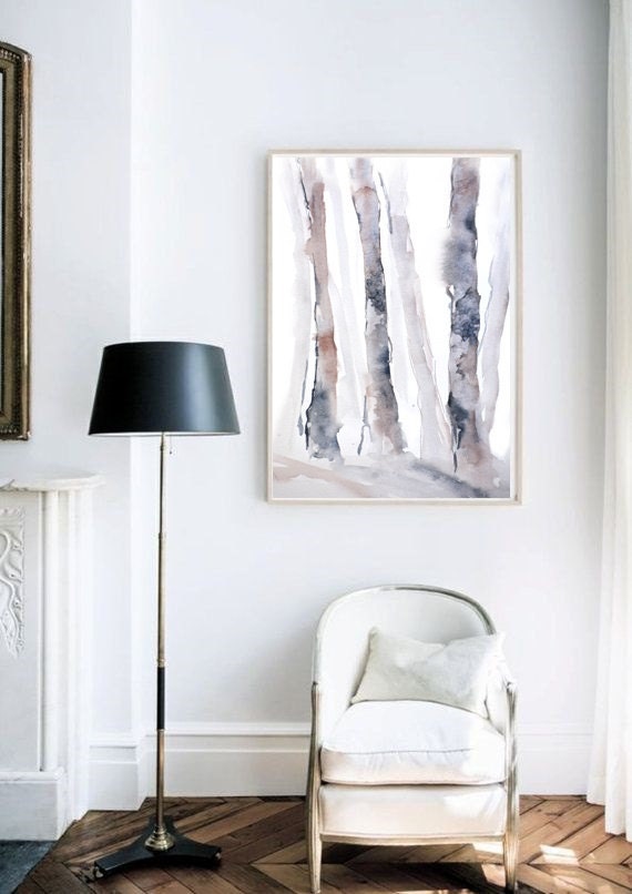 Boom decor forest aquarel print boom art aquarel schilderij Schilderij woonkamer white