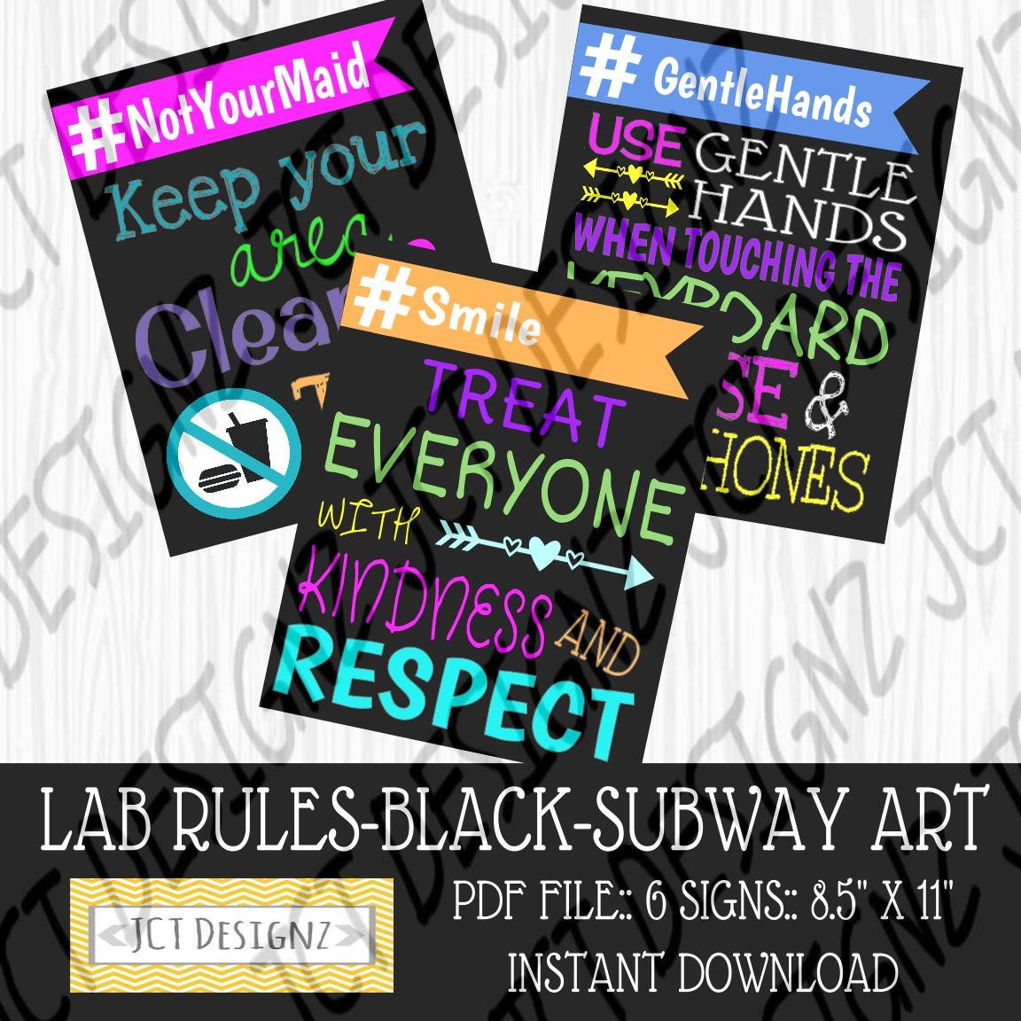 Instant Download Computer Lab Rules Subway Art Technology