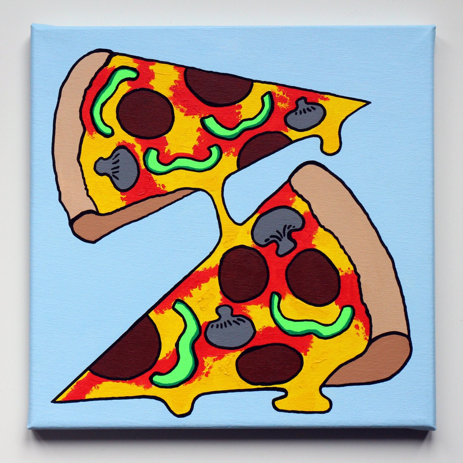 Two Slice Pizza Pop Art Canvas Original Acrylic Painting
