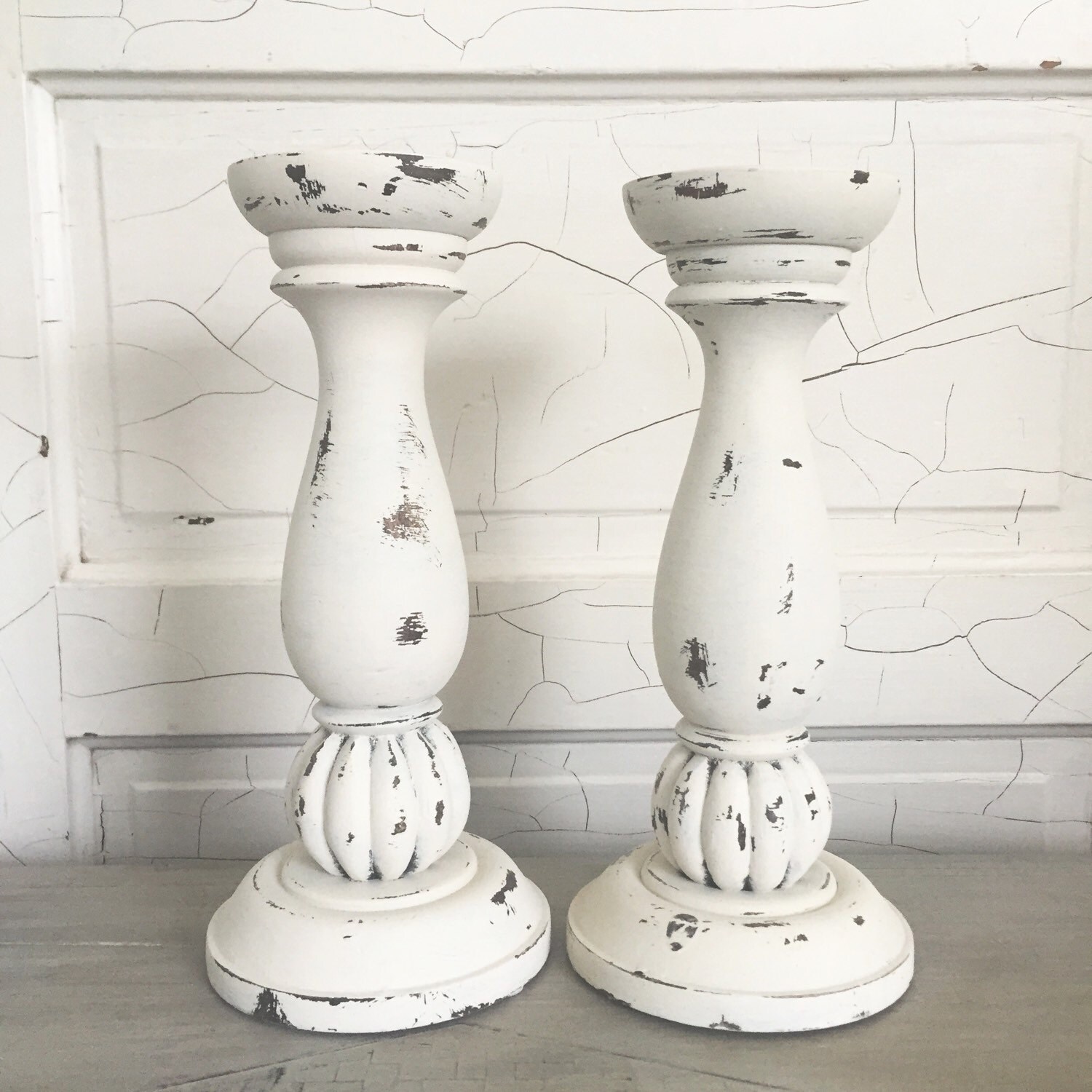 Distressed Candle Holders Rustic White Candlestick Holders