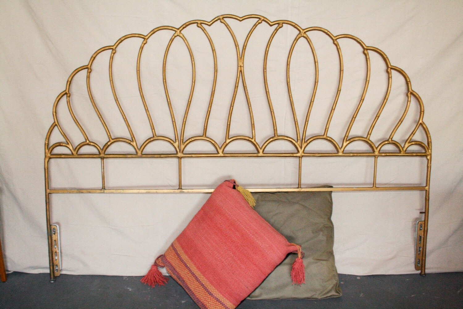 Vintage Headboard Faux Bamboo Gold Gilt Iron Bed