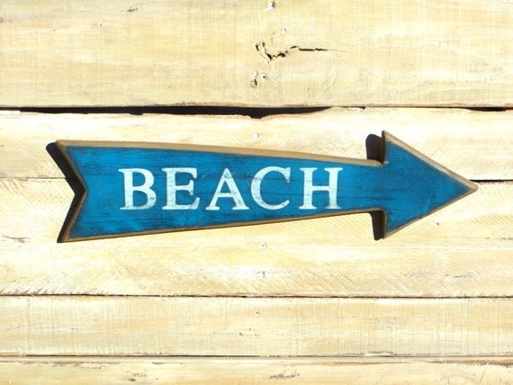 Blue Painted Beach Arrow Beach Decor Beach Sign by DesertGrain