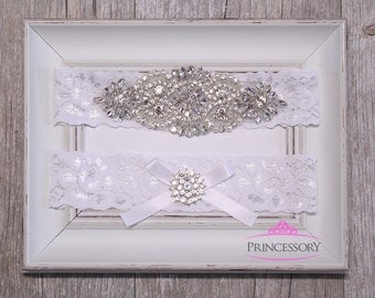 Lace Garter, Wedding Garter Set, Plus Size Garter, Rhinestone Garter, Wedding Garter, Bridal Garter Set, Garter Wedding, toss garter WG24