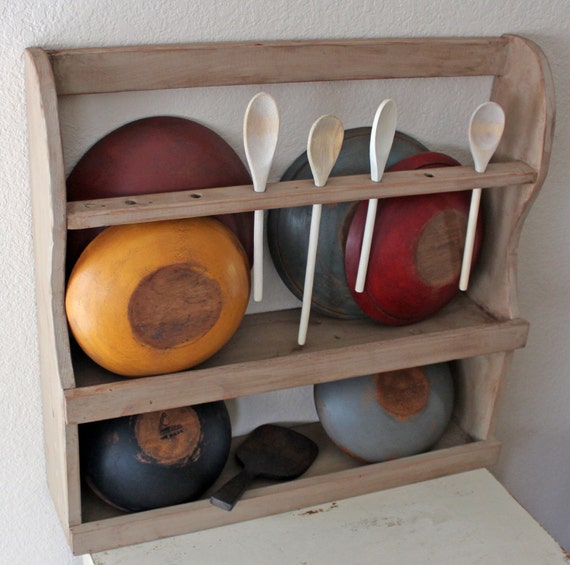 Primitive Dough Bowl Rack Early Farmhouse Kitchen Storage