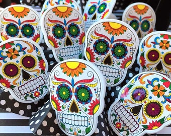 Day of the Dead Cake Toppers (12), Dia de los Muertos Decor, Skull Cupcake Rings, Halloween Cupcakes, Day of the Dead Party Decorations