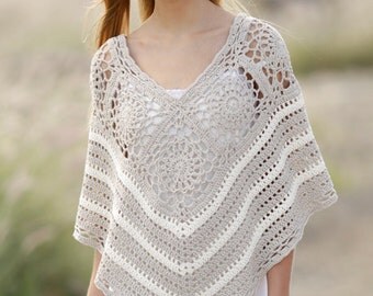 Crocheted summer poncho, cotton poncho, cotton poncho, summer poncho, crochet poncho, hand made, summer shawl, summer wrap.