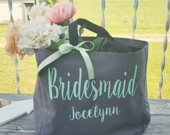 Personalized Bridal Tote Bag, Bridesmaid Tote Bag, Maid of Honor Tote Bag, Monogrammed Tote Bag (BR001)