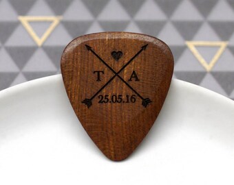 Personalised Wooden Plectrum, Valentines Gift For Him, Custom Guitar Pick, Romantic Gift For Music Lovers, Initials & Date Plectrum