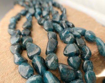 Teal Apatite Natural Nugget Bean Free Form Beads Natural Pebbles Full 8" Strand Free Ship AP3T8A0001