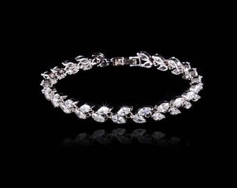 Rhodium plated cubic zirconia bridal bracelet, wedding jewelry, bridesmaid bracelet, luxury bridal jewelry
