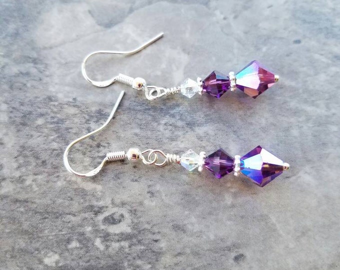 Purple dangle, purple dangles, swarovski tanzanite, swarovski ear drops, lilac drop earrings, purple drop earrings, violet stud