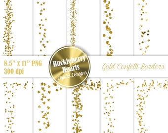 AUTUMN SALE! Gold Confetti Clipart, Confetti Borders, Confetti Clip Art, Digital Confetti, Printable, Commercial Use, 8.5x11 inches