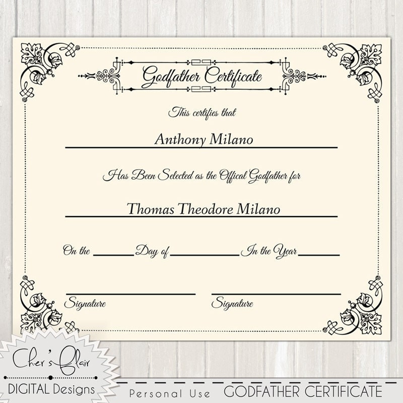 GODFATHER CERTIFICATE Official Godfather Certificate 8 x