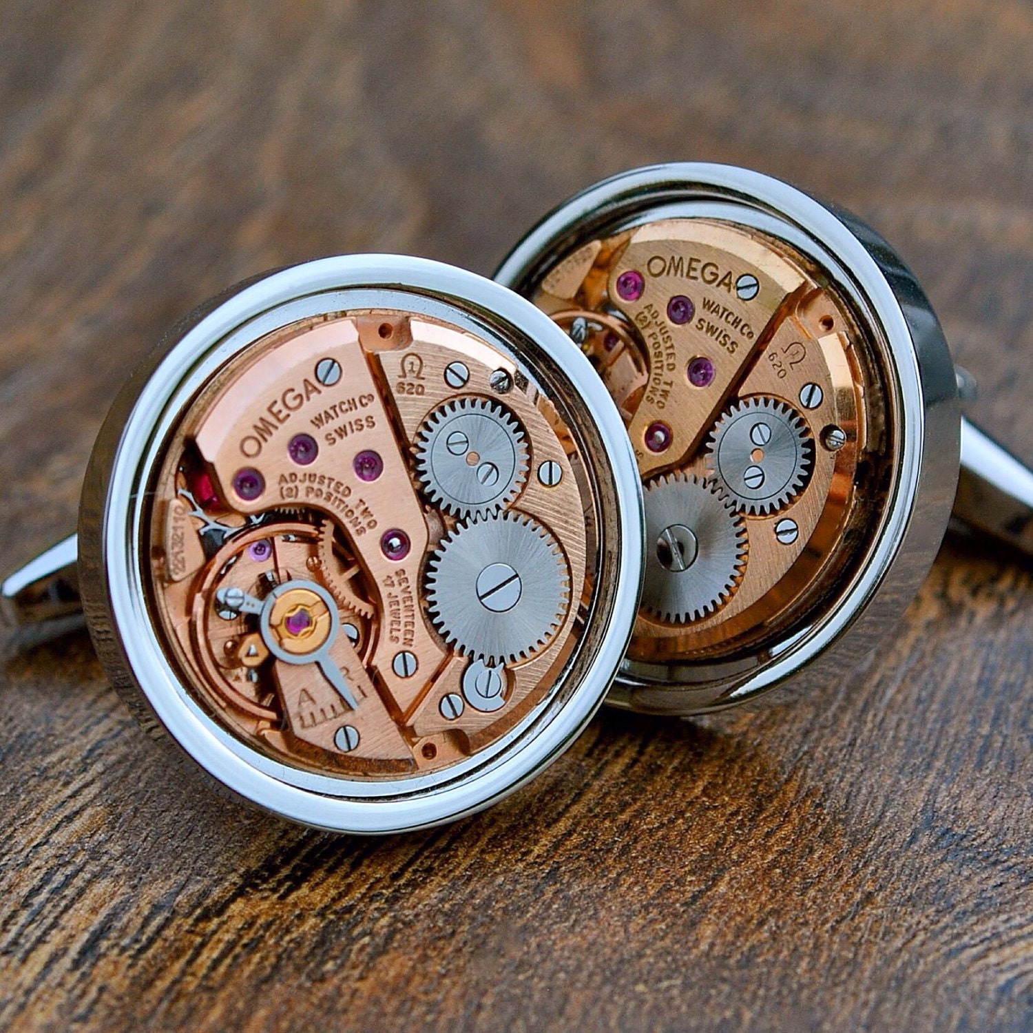 Omega Watch Movement Cufflinks Silver